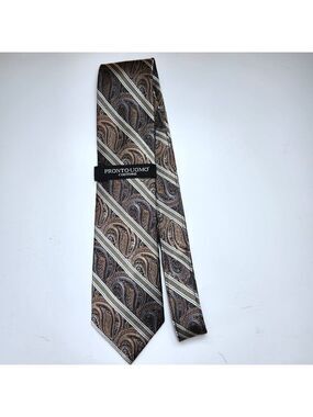Pronto Uomo Couture Paisley Necktie Men's Silver & Gold 100% Silk Tie New